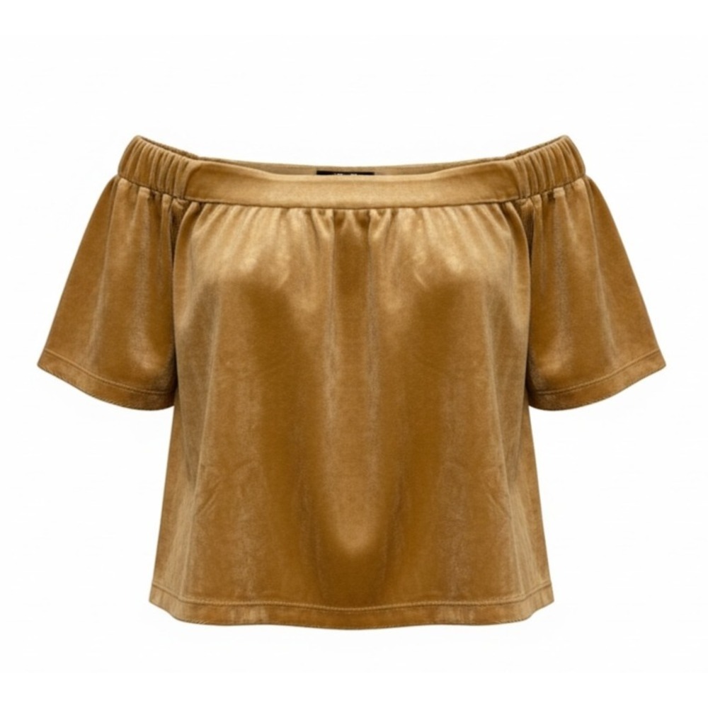 Juicy Couture Black Label Velour Off The Shoulder Ginger Gold Top Womens XS NEW